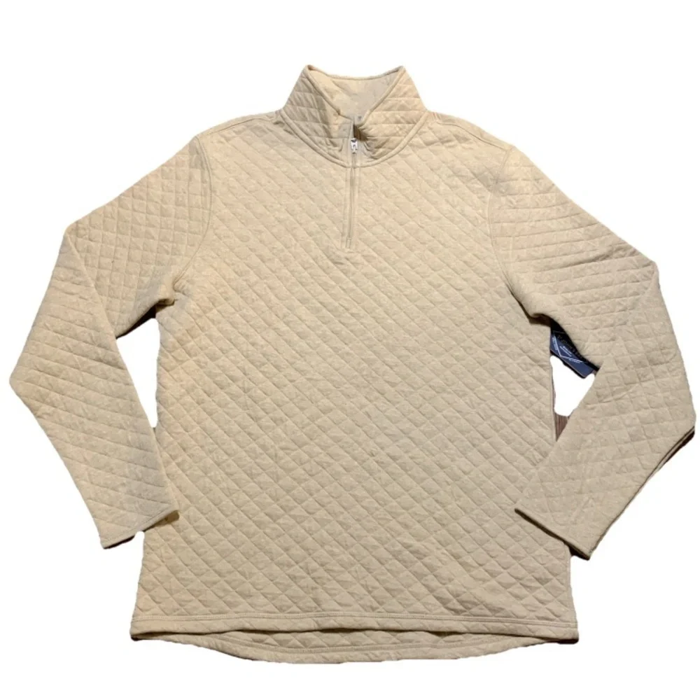 NWT St Johns Bay Sweater Men’s Sz Medium Carmel 1/4 Zip Quilted Long Sleeve